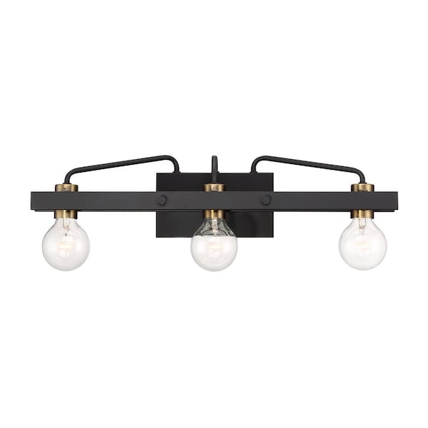 Designers Fountain Ravella 24in 3-Light Black Industrial Indoor Wall Sconce with Old Satin Brass Accents 94203-BK - main